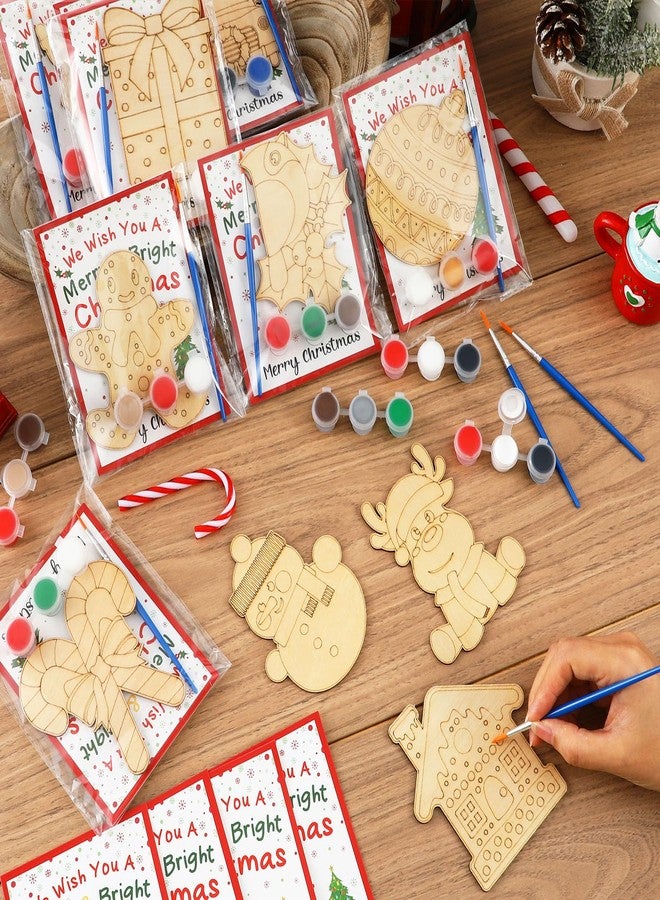 GlikCeil 12 Set Christmas Crafts Painting Kit Christmas Wooden Slices Cutouts Art DIY Craft Wooden Painting Party Supplies Santa Snowman Candy Elk Gingerbread for Xmas Party Gift - Image 2